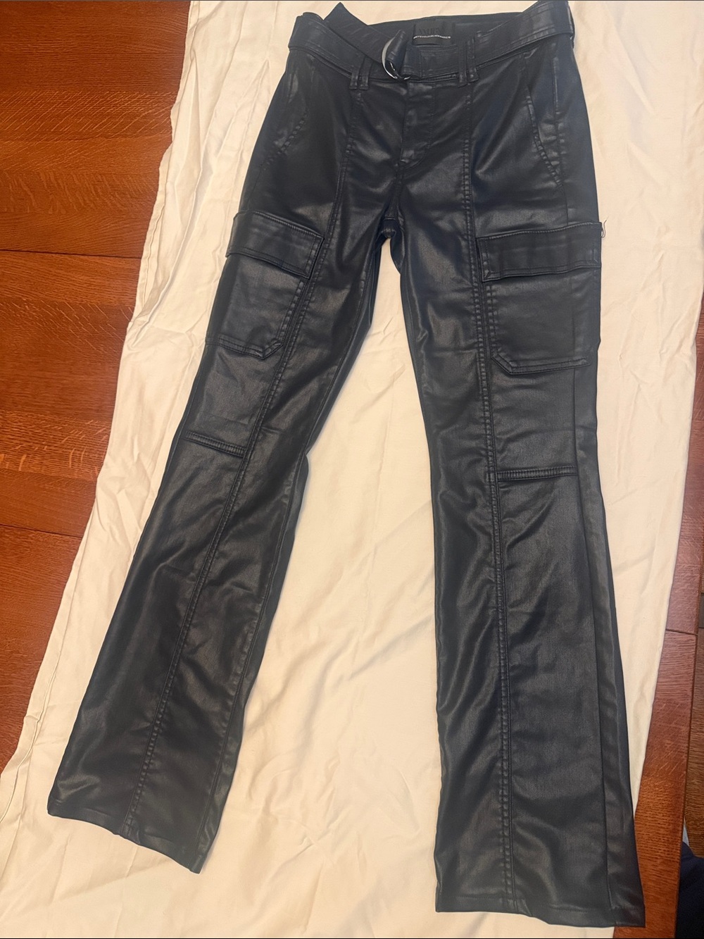 White House Black Market Navy Blue bootcut Cargo coated denim Jeans sz 2